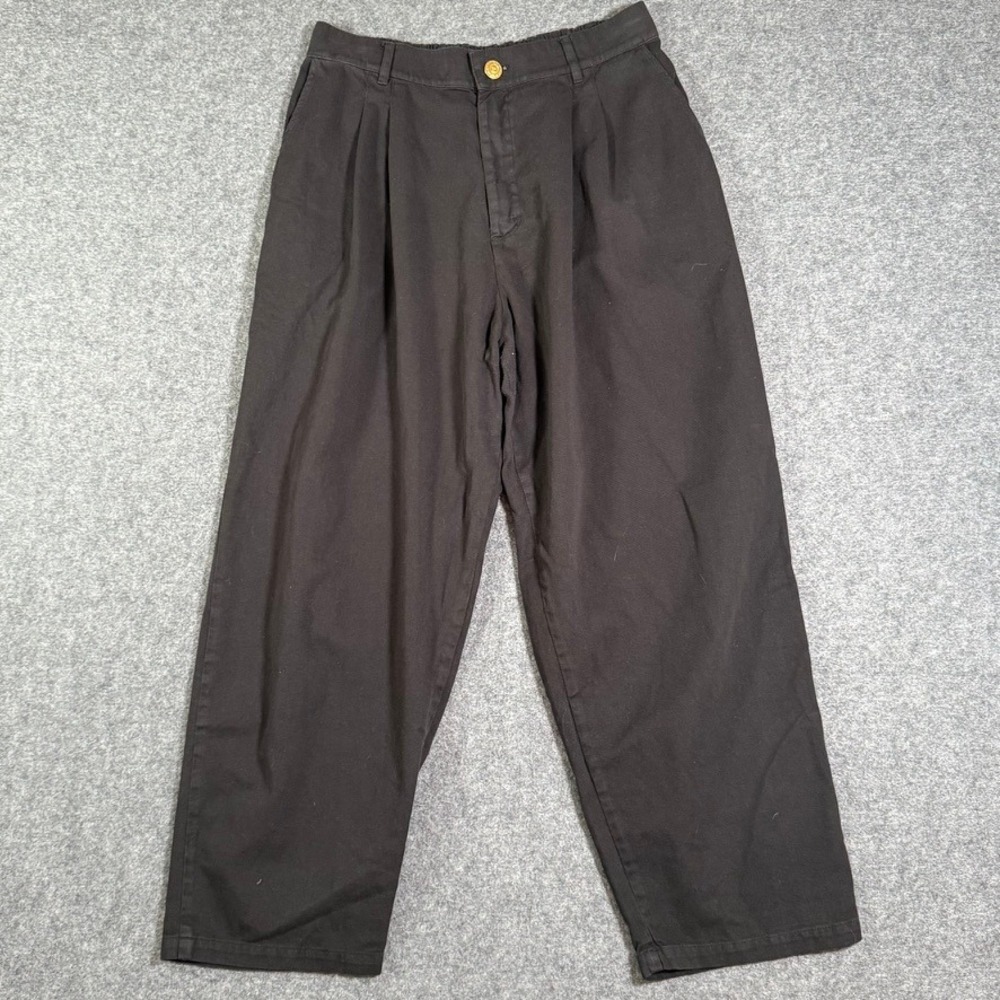 Big Bud Press Trousers Black Cotton Twill Pleated High Waist Pants Size M